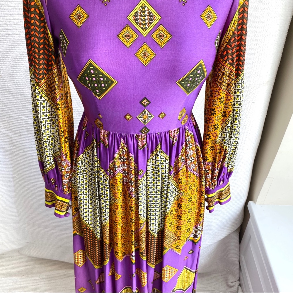 Vintage 60s 70s Marshall Fields Boho Print Dress - Picture 7 of 8